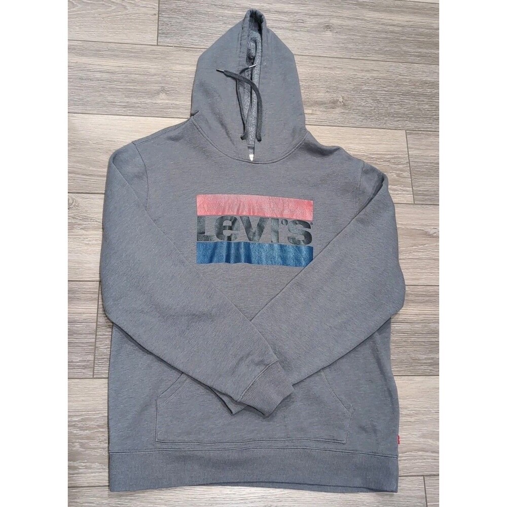 LEVI'S LOGO PULLOVER HOODIE MEN'S SIZE L in GRAY EUC
